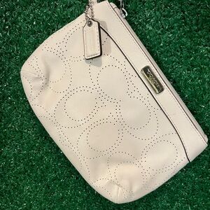 Coach Cream Perforated Leather Wristlet